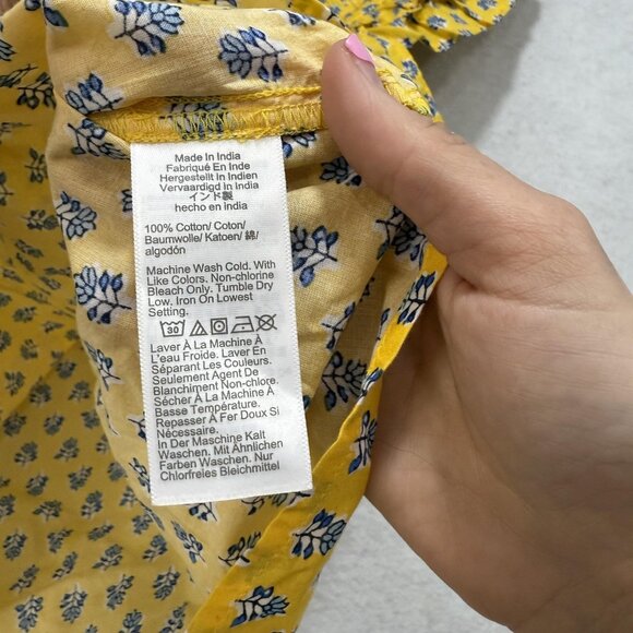 J Crew Shirt Womens Medium Yellow Blue Floral Ruffle Sleeve 100% Cotton Boho Top - Picture 5 of 9